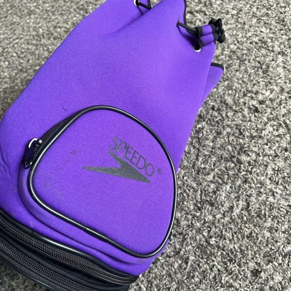 SPEEDO Neoprene Swim Bag Bucket Barrel Expandable Wet Shoulder Strap Purple VTG